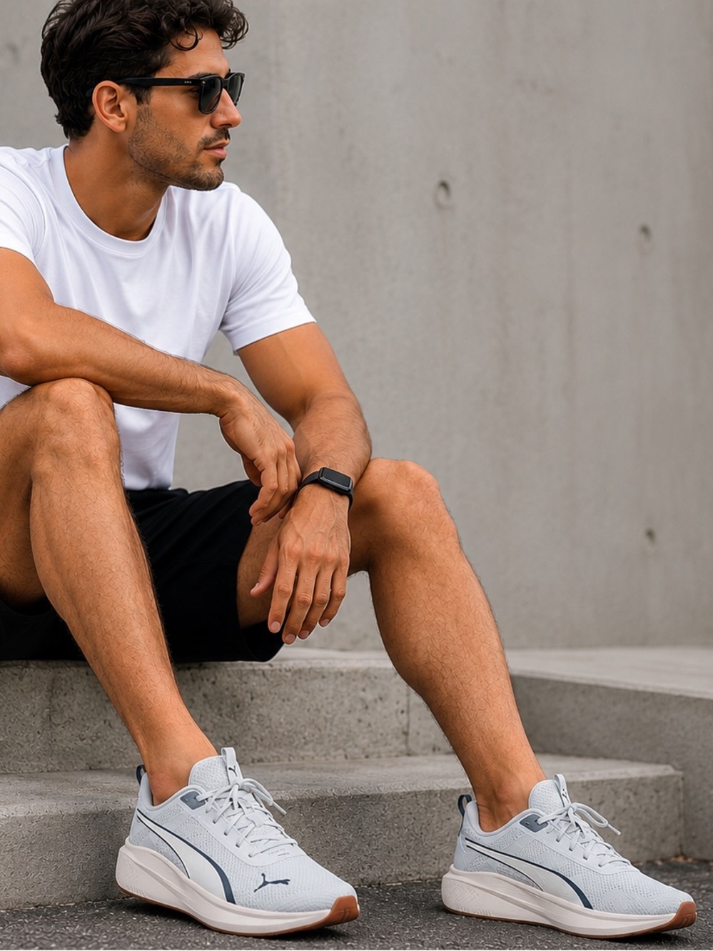 PUMA Men's White and Light Gray Low-Top Running Sneakers 9